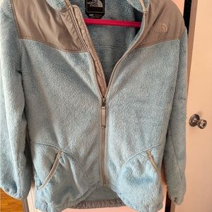 THE NORTH FACE Light Blue & Gray Fleece Full Zip Hoodie Jacket, XLarge (Girls)